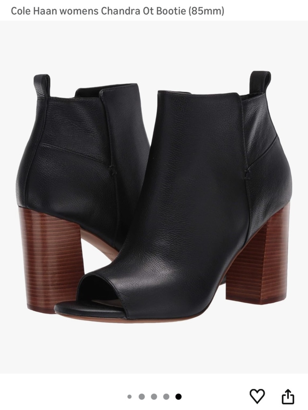 Cole Haan Black Leather Open-Toe Ankle Booties with Brown Stacked Heel